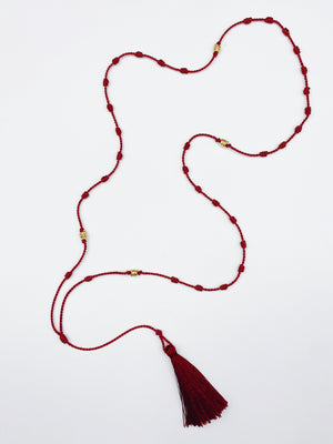 Silk Bede Necklace - Garnet + Gold